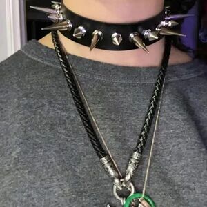 1 Explosive Harajuku Punk Rock Nightclub PU Leather Necklace Rivet Spike Chain